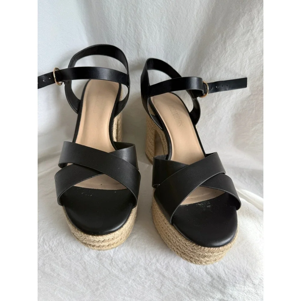 Dream Pairs Black Espadrille Platform Sandals Chunky Block Heel Womens 10